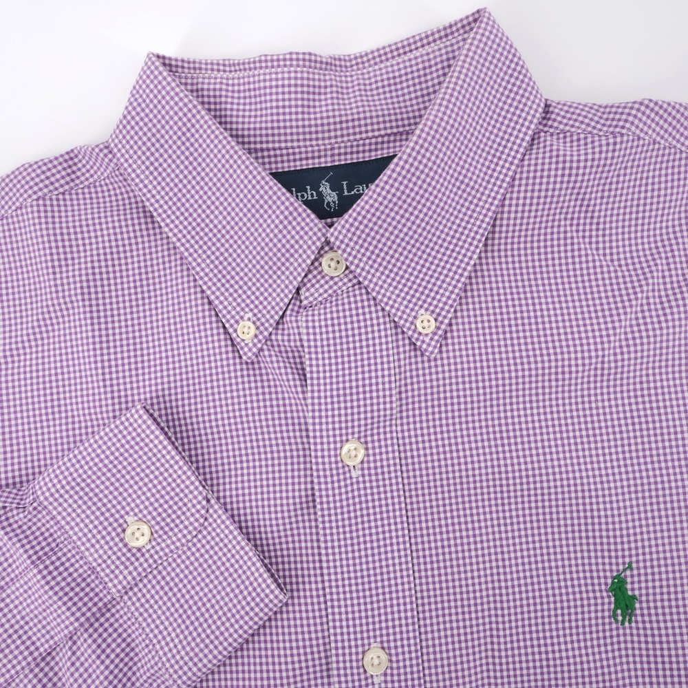 Polo Ralph Lauren Custom Fit Gingham Button Down Purple Long Sleeve Mens L